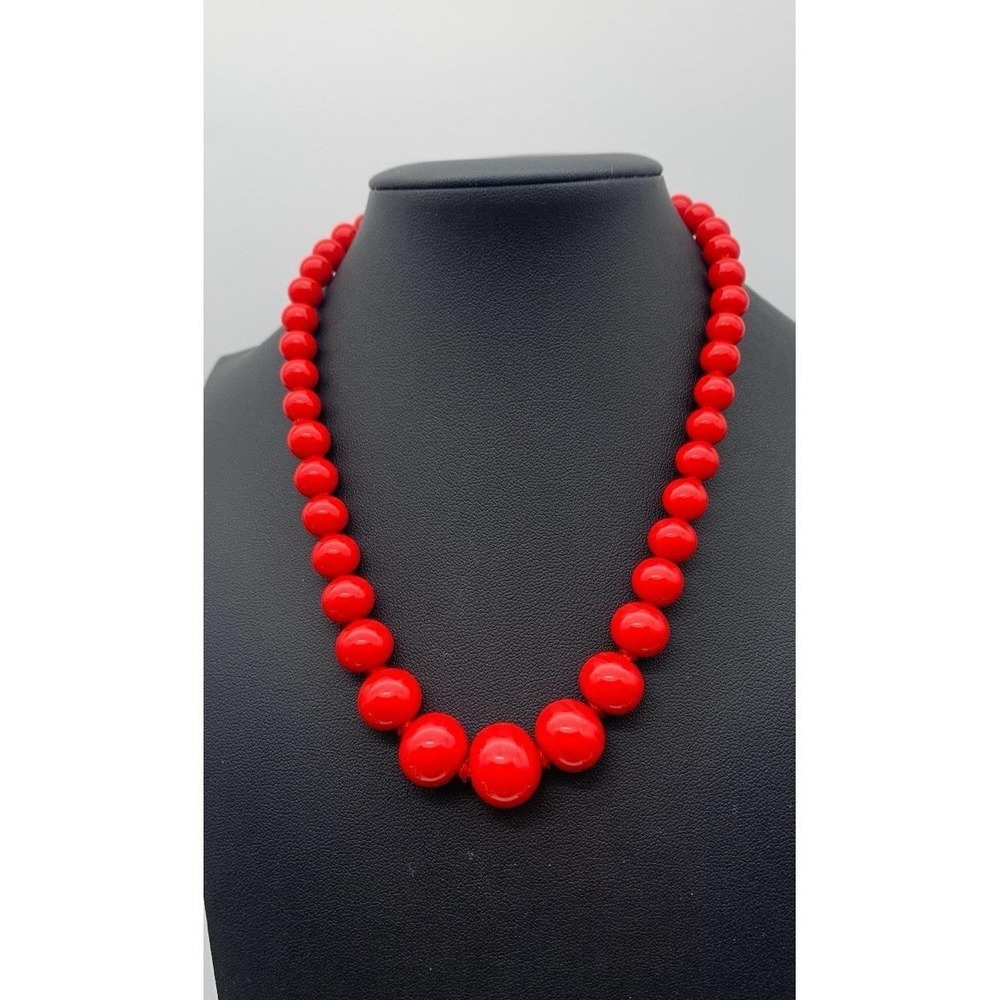 Vintage Japan Red Glass Swirl Beaded Choker Necklace 13-16 Inches